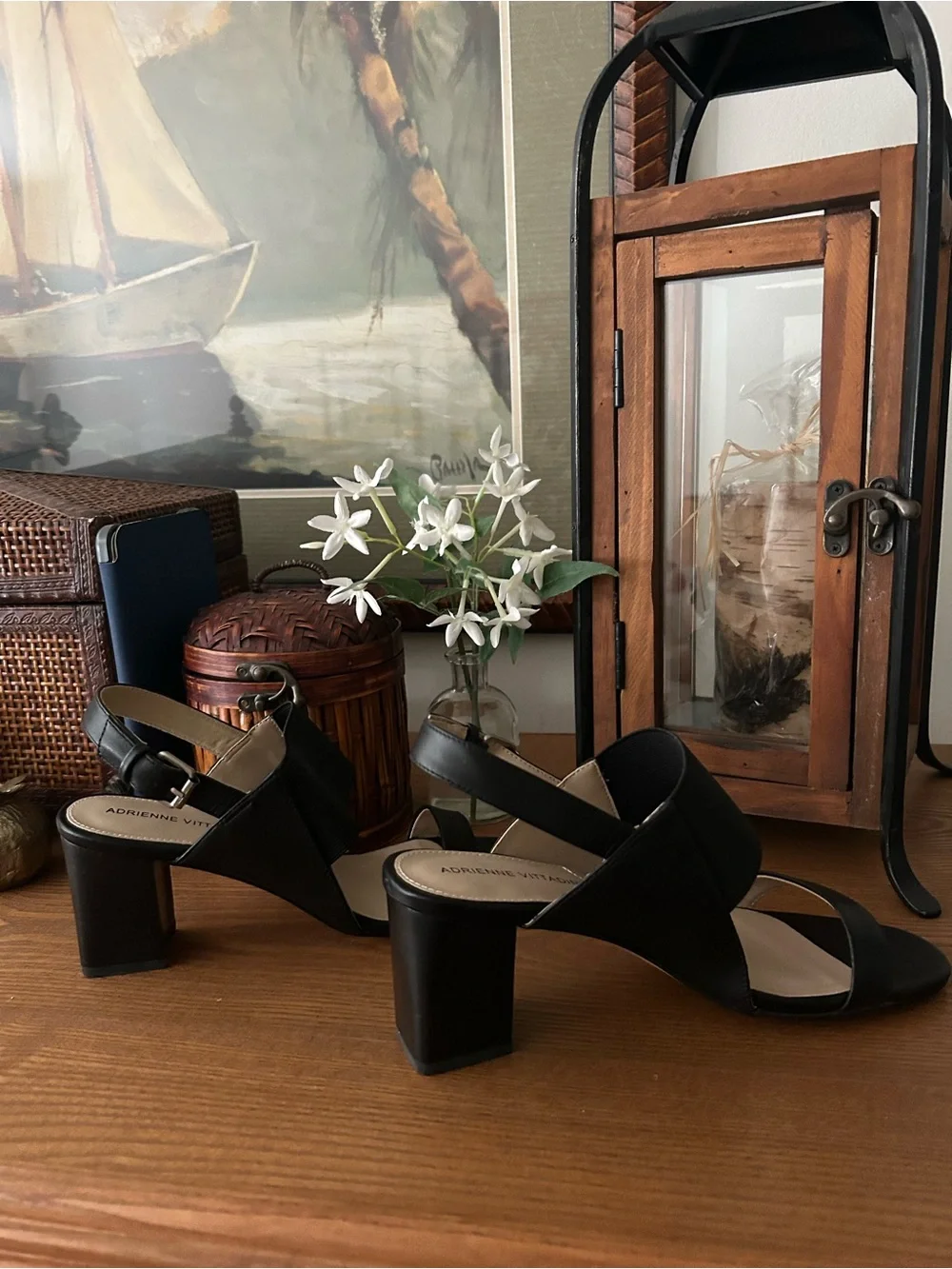 Adrienne Vittadini Black Wide-Strap Slingback Heels